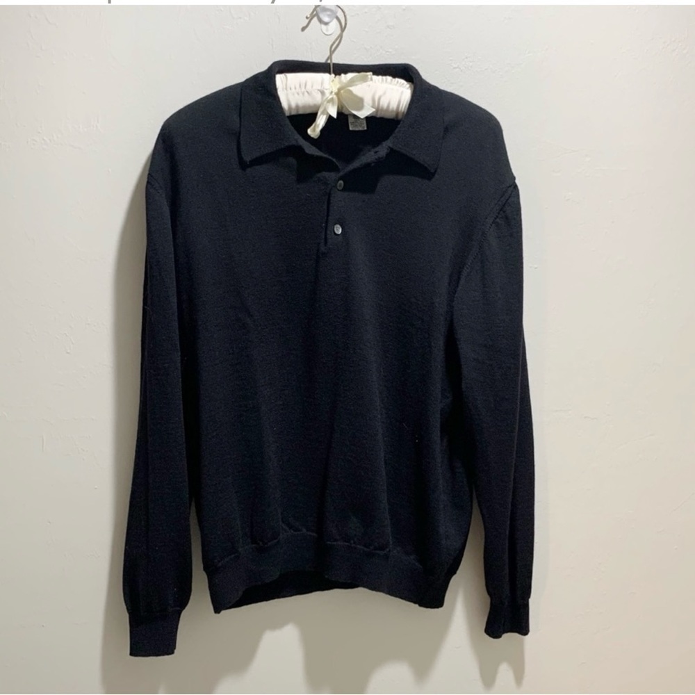 Alfani Mens 100% wool black collared pullover XL made in Italy